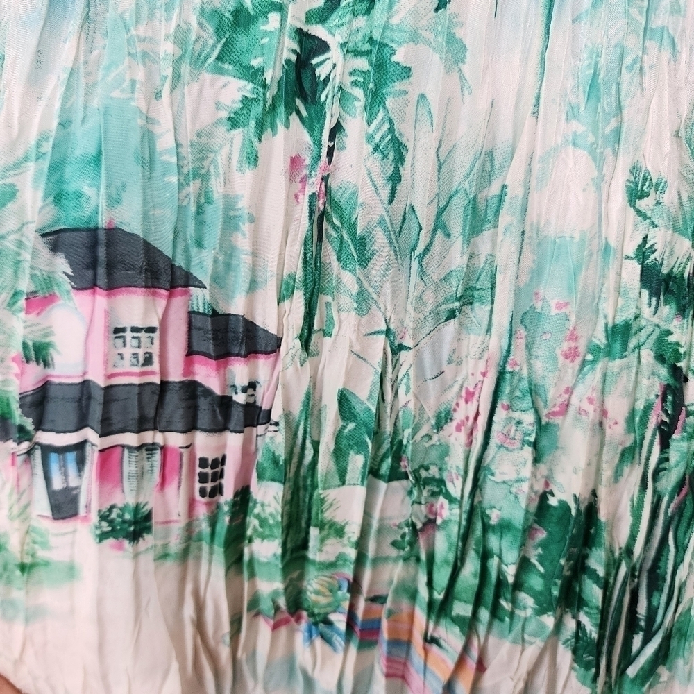 Vintage Tommy Bahama Island Palm Silk Pleated Travel Maxi Skirt L - Picture 4 of 7